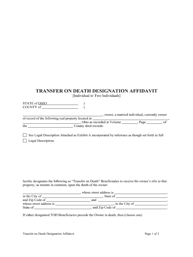 Transfer On Death Deed Ohio 2020 Fill And Sign Printable Template 