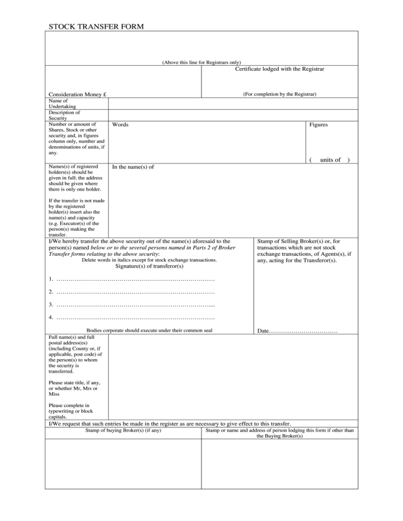 UK Stock Transfer Form 0 Printable Blank PDF Online