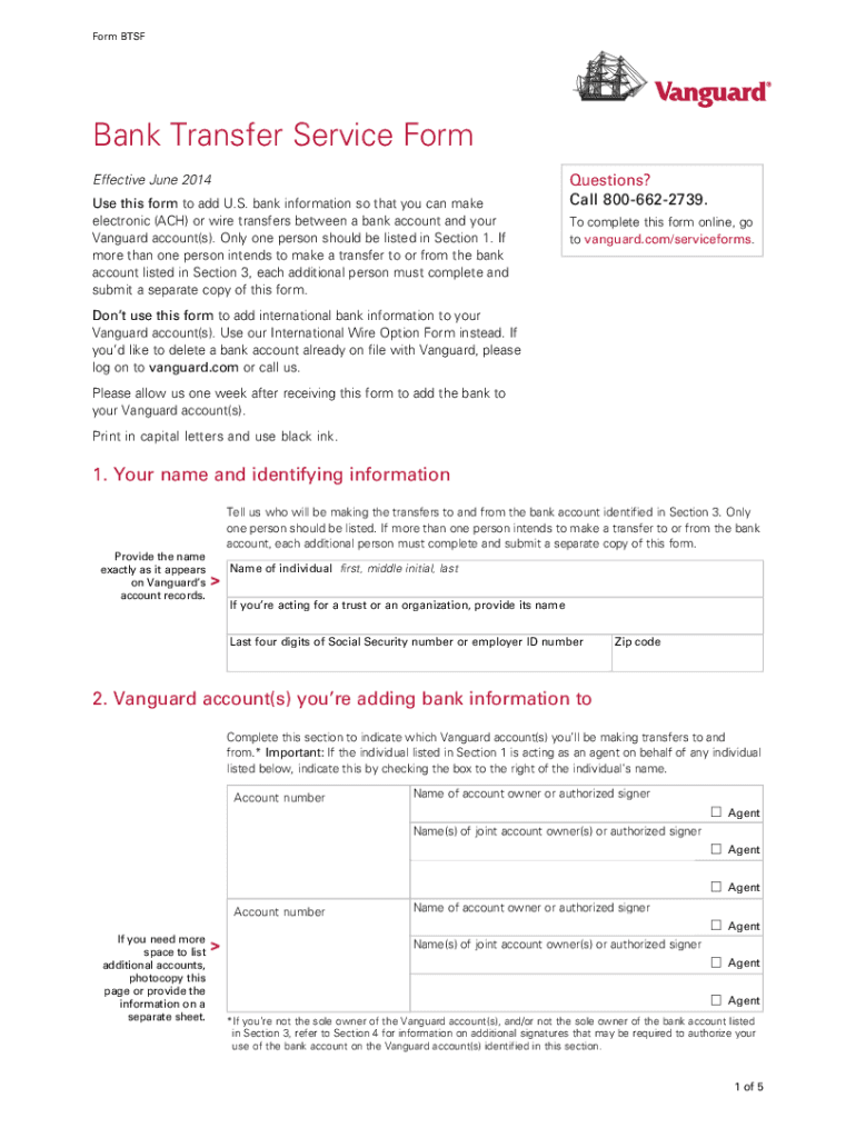 Vanguard Bank Transfer Service Form Fill Online Printable Fillable