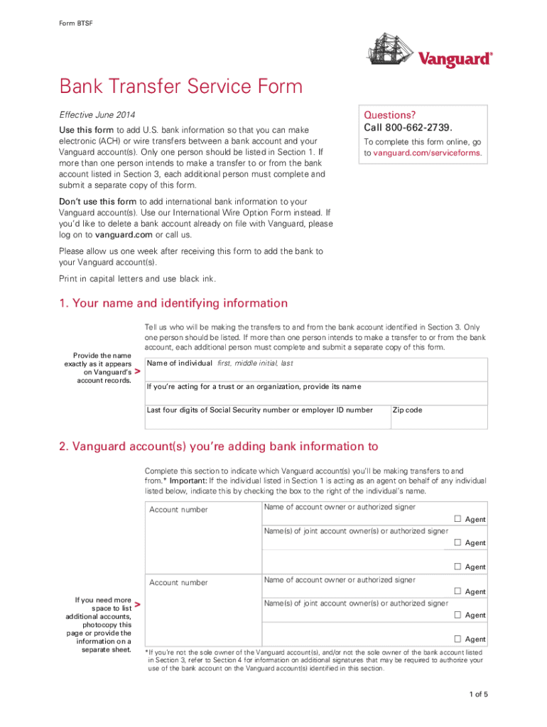 Vanguard Bank Transfer Service Form Fill Online Printable Fillable 