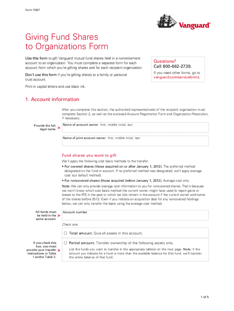 Vanguard Giving Fund Shares To Organizations Form Fill Online 