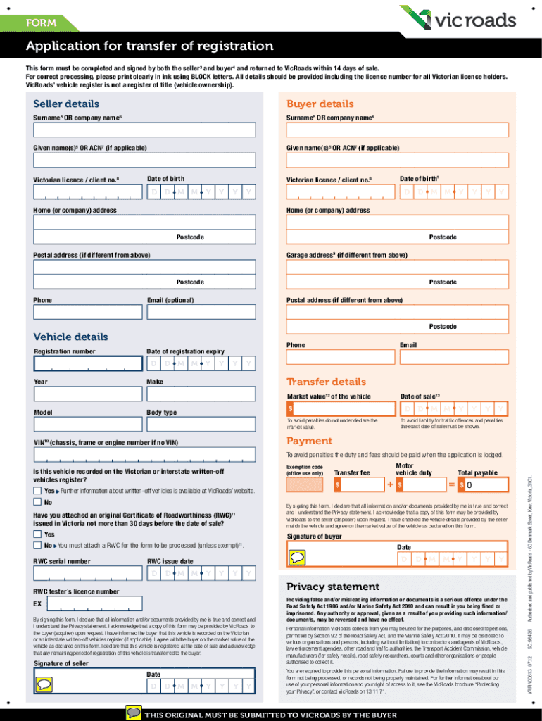 Vehicle Transfer Form Vic 2020 2021 Fill And Sign Printable Template 