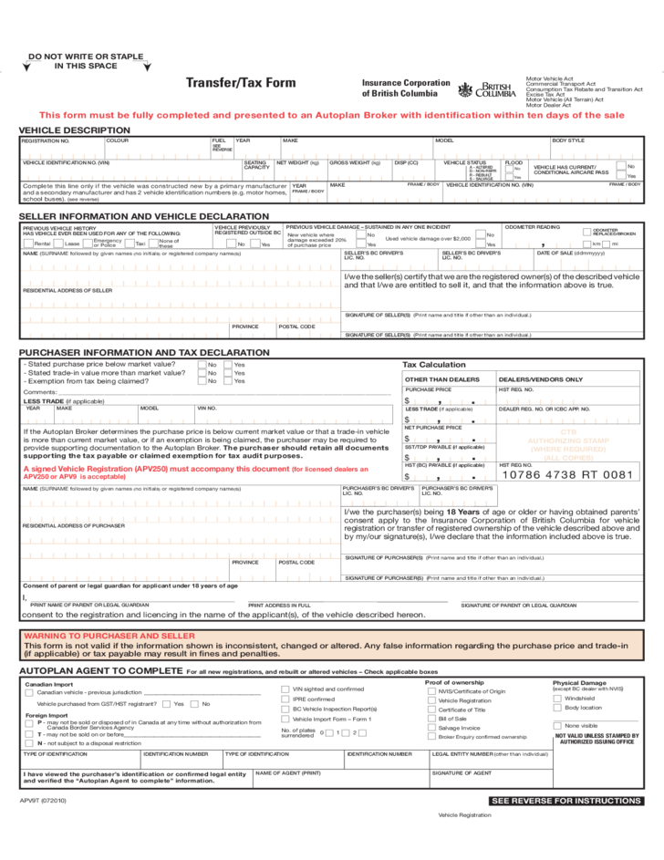 Vehicle Transfer Tax Form British Columbia Free Download