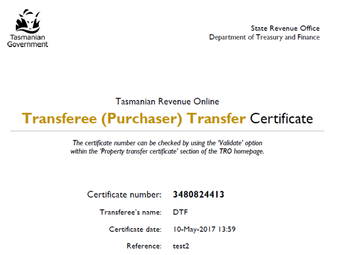 View A Property Transfer Certificate As PDF Document State Revenue 