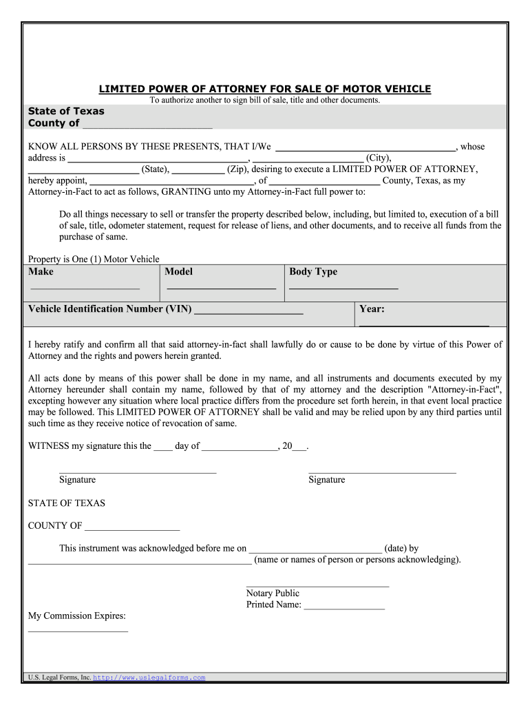 VTR 271 Limited Power Of Attorney For Eligible Motor Vehicle Fill Out 