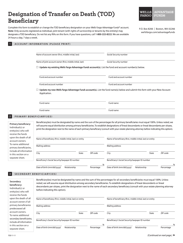 Wells Fargo Designation Of Transfer On Death TOD Beneficiary 2011 