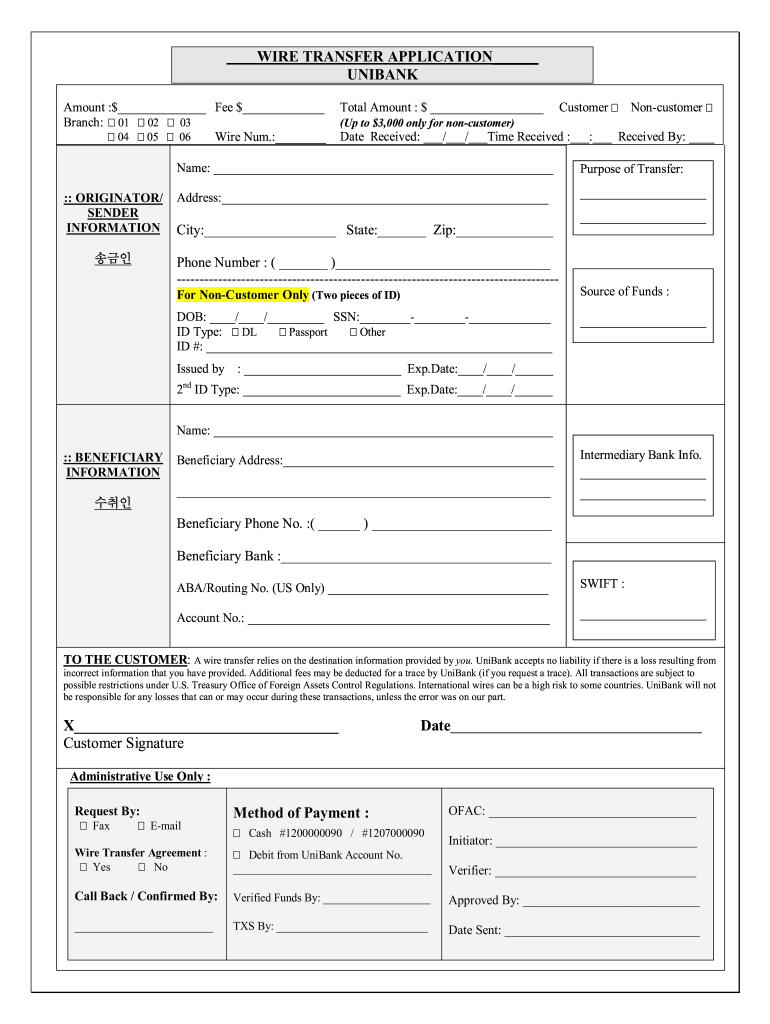 Wire Transfer Application Form Fill Out And Sign Printable PDF 