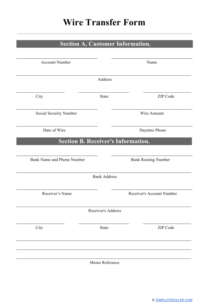 Wire Transfer Form Download Printable PDF Templateroller