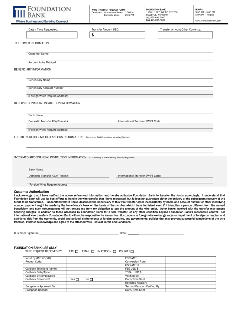 Wire Transfer Request Form