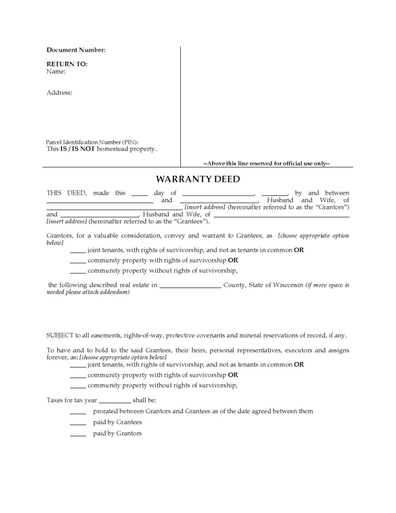 Wisconsin Warranty Deed For Joint Ownership Legal Forms And Business 