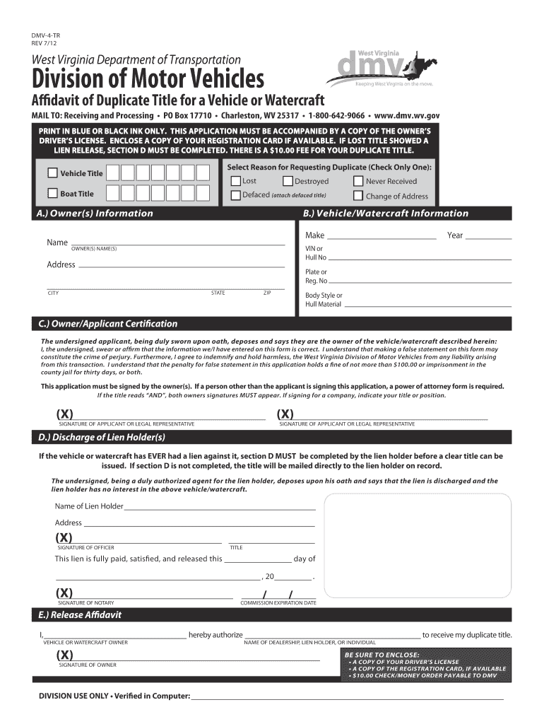 Wv Dmv Lost Title Fill Online Printable Fillable Blank PdfFiller