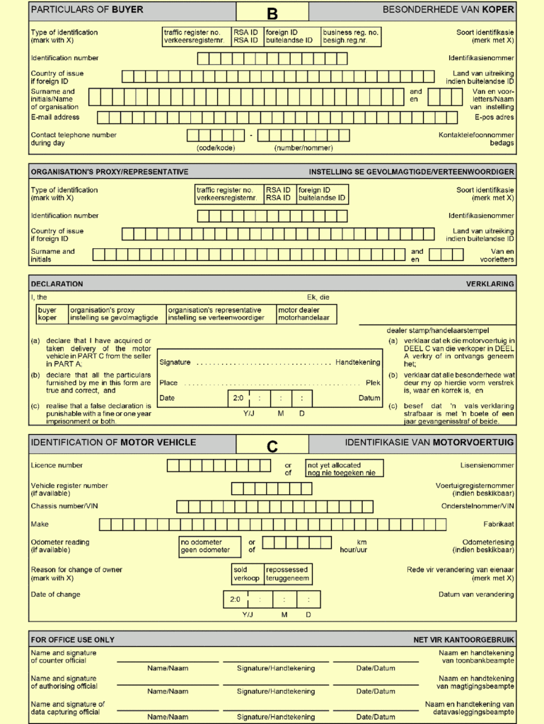 Yellow Form RSA Easier Online Vehicle Change Of Ownership Form